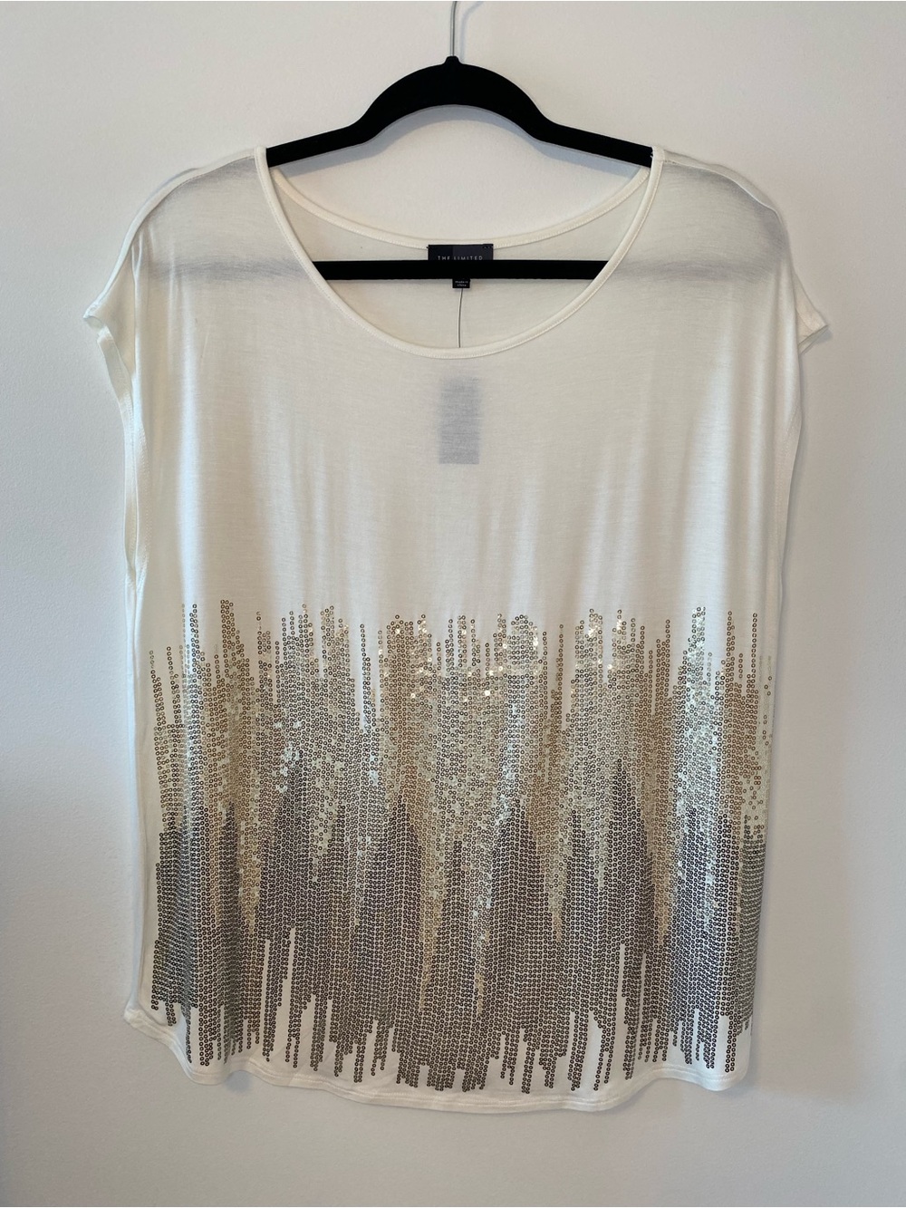 The Limited Cream Short-Sleeve Tee with Gold & Silver Sequins